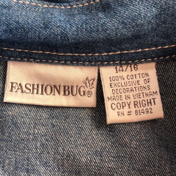 Fashion Bug Women's Denim Applique Embroidered Button Front Jacket Sz 14-16 - Picture 3 of 6